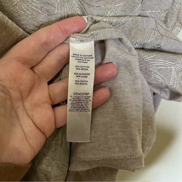 Chico's tan gold foil knit cap sleeve Henley top shirt sz 3 XL XXL - Picture 3 of 5